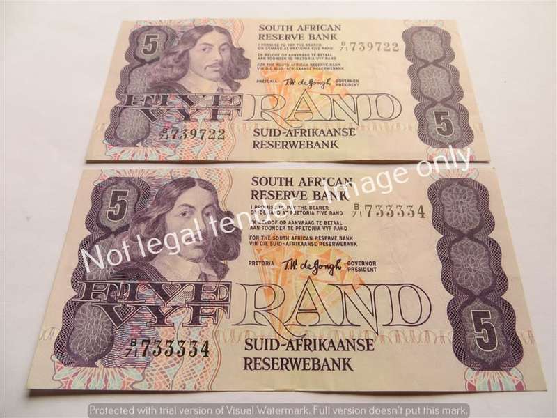 2 x TW De Jongh R5 Notes B71 Prefix