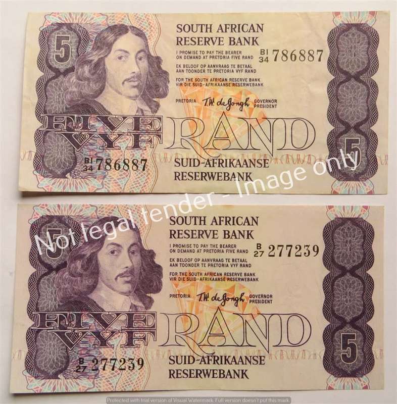 2 x TW De Jongh R5 Notes B 4th Issue