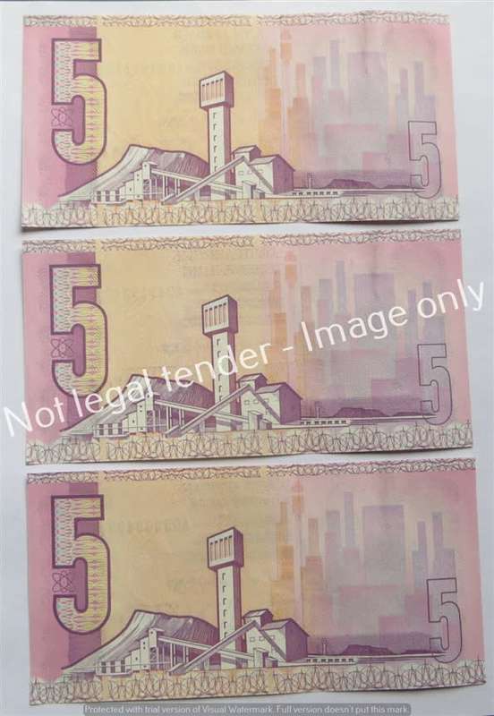 3 x CL Stals R5 Notes AQ Prefix - 1 Bid for All