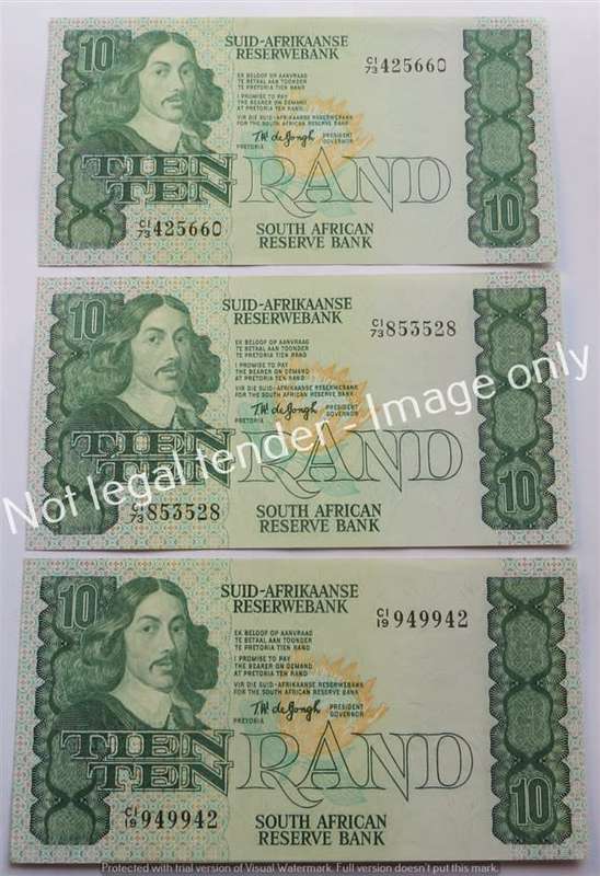 3 x De Jongh Number 4th Issue R10 Notes - 1 Bid for All