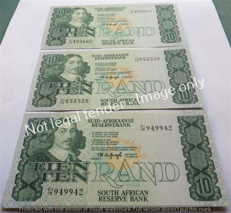 3 x De Jongh Number 4th Issue R10 Notes - 1 Bid for All