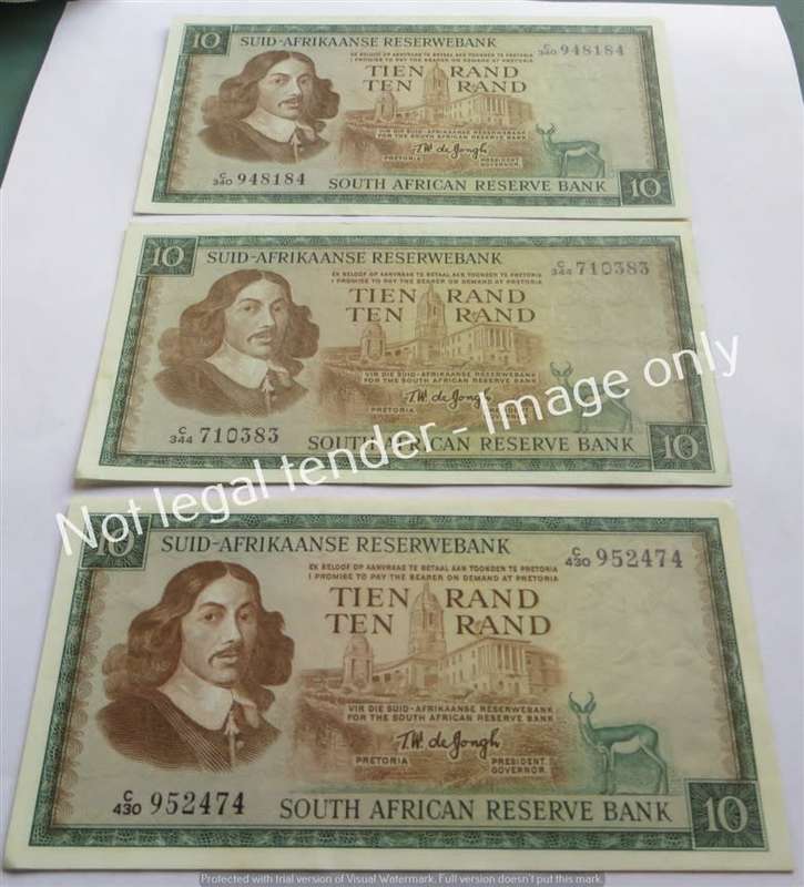 3 x De Jongh Number 3rd Issue R10 Notes - 1 Bid for All