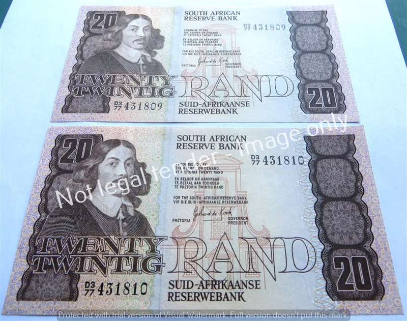 2 x Consecutive D377 GPC De Kock R20 Notes