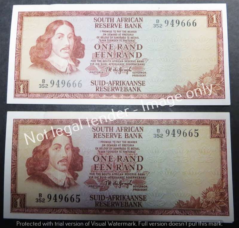 2 x TW de Jongh Consecutive No`s 3rd issue R1 Notes