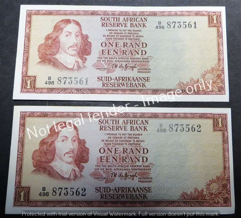 2 x TW de Jongh Consecutive No. 3rd issue R1 Notes - 1 Bid