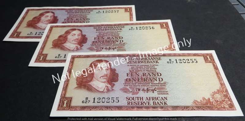 3 x TW de Jongh Consecutive B627 3rd issue R1 Notes - 1 Bid