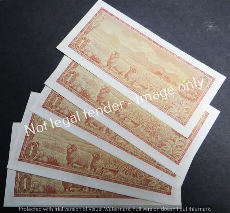 5 x TW de Jongh Consecutive No. B450 3rd issue R1 Notes - 1 Bid