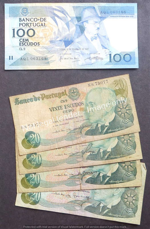 5 x Portugal bank Notes  -  1 Bid