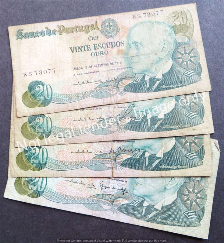 5 x Portugal bank Notes  -  1 Bid