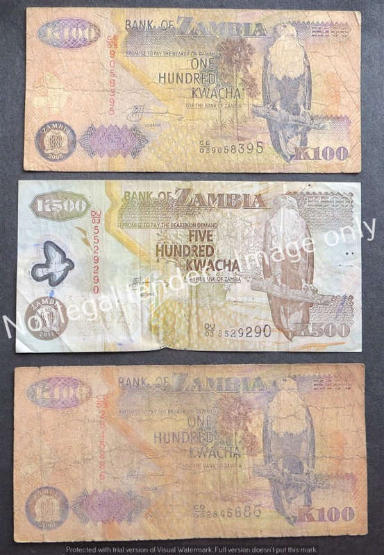 3 x Zambia bank Notes  -  1 Bid