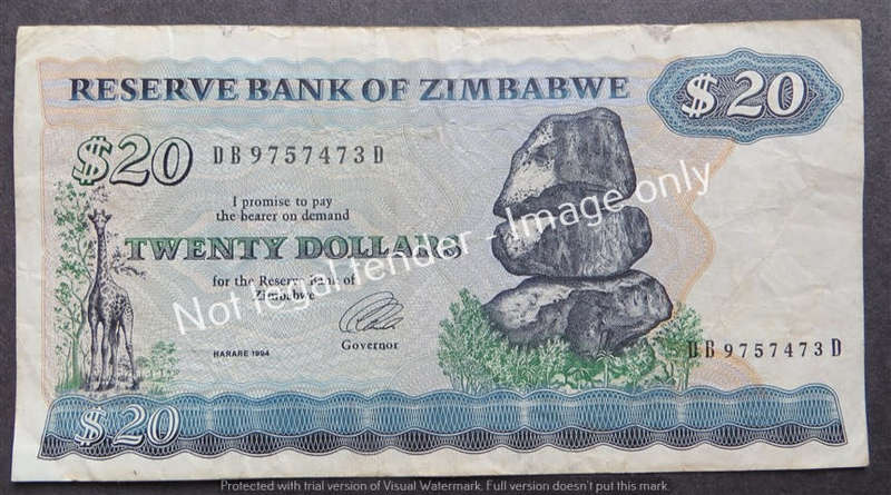1994 Harare Zimbabwe $20 bank Note