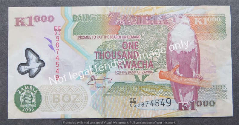 Zambia 1000 Kwacha bank Note 2005