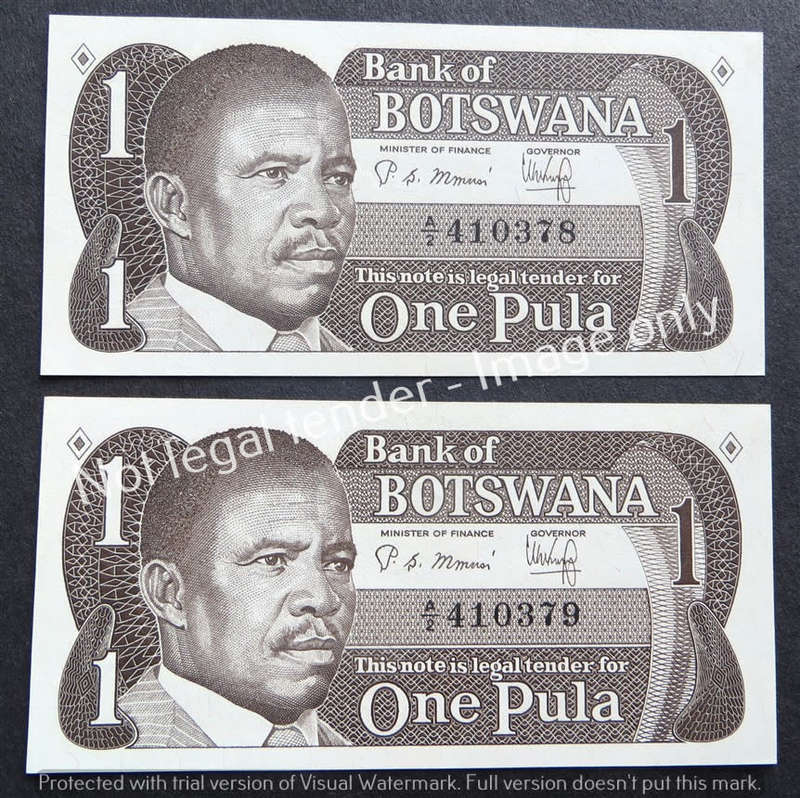 Botswana A2 Consecutive Number 1 Pila Notes - 1 Bid