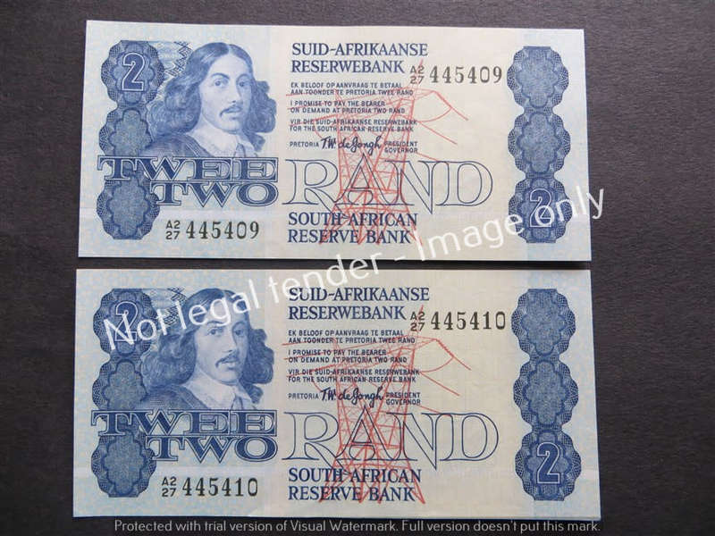 2 x TW De Jongh Consecutive No.R2 notes 4th Issue