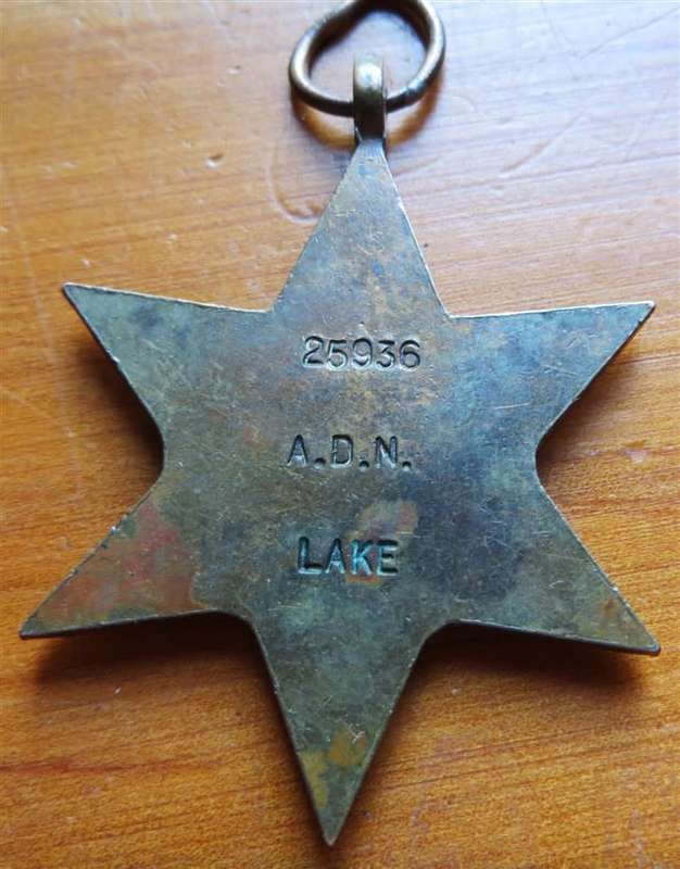 1939-45 Star WW2 Medal - A.D.N Lake #25936