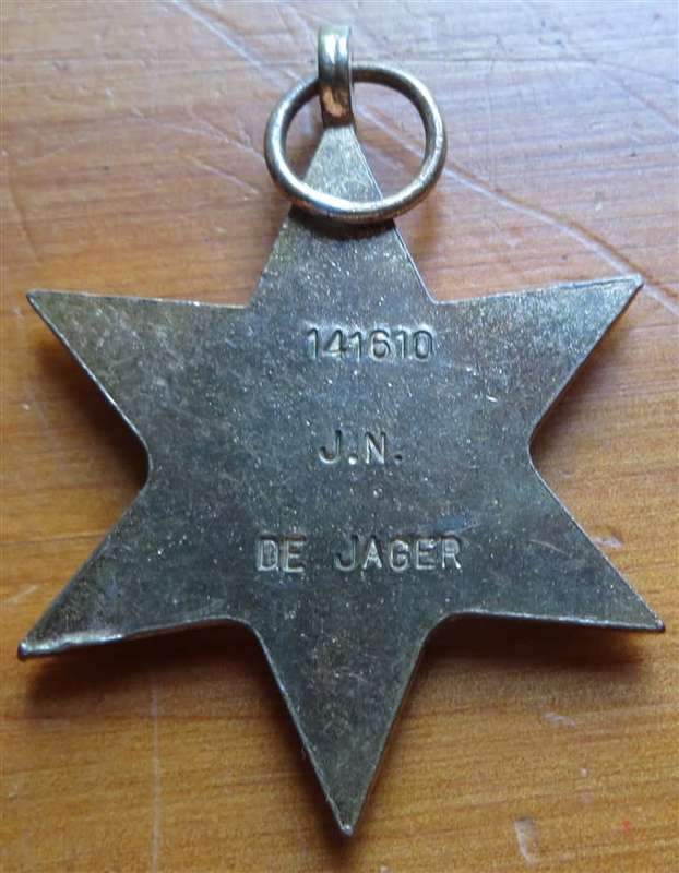 1939-45 Star WW2 Medal - J.N De Jager #141610