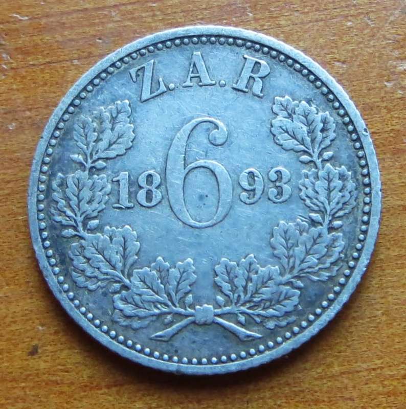 1893 ZAR 6d Sixpence Silver 0.925