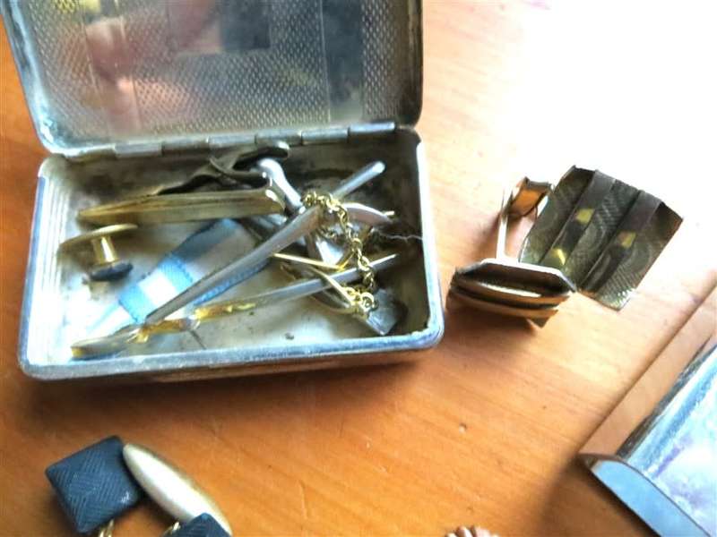 Vintage Assortment - Pins/Cuff links/Metal Box/Matchbox cover+