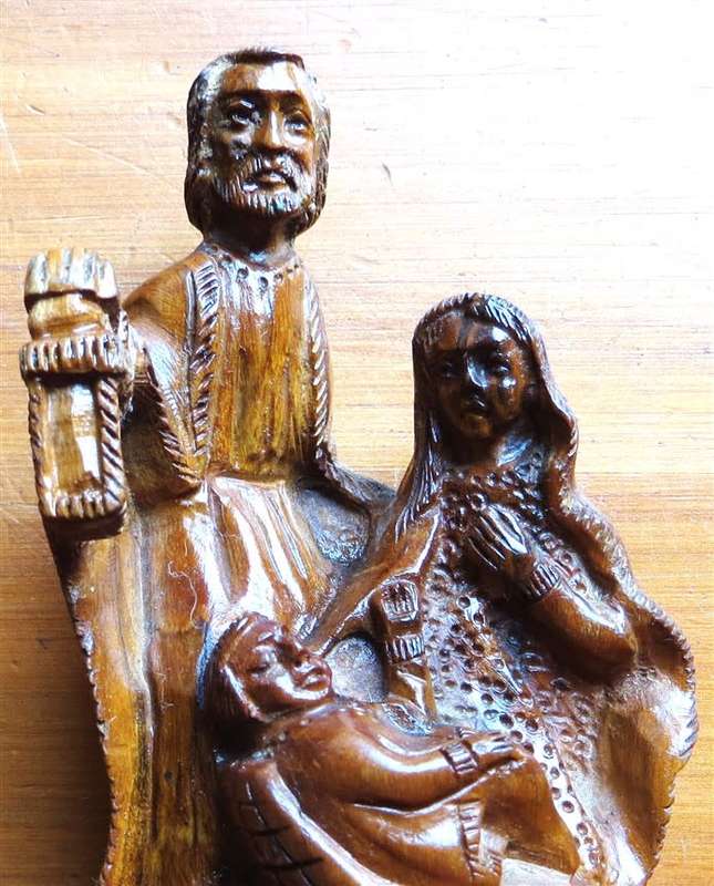 Wood Carving - Baby Jesus , Mary & Joseph - Well done , Below base damaged