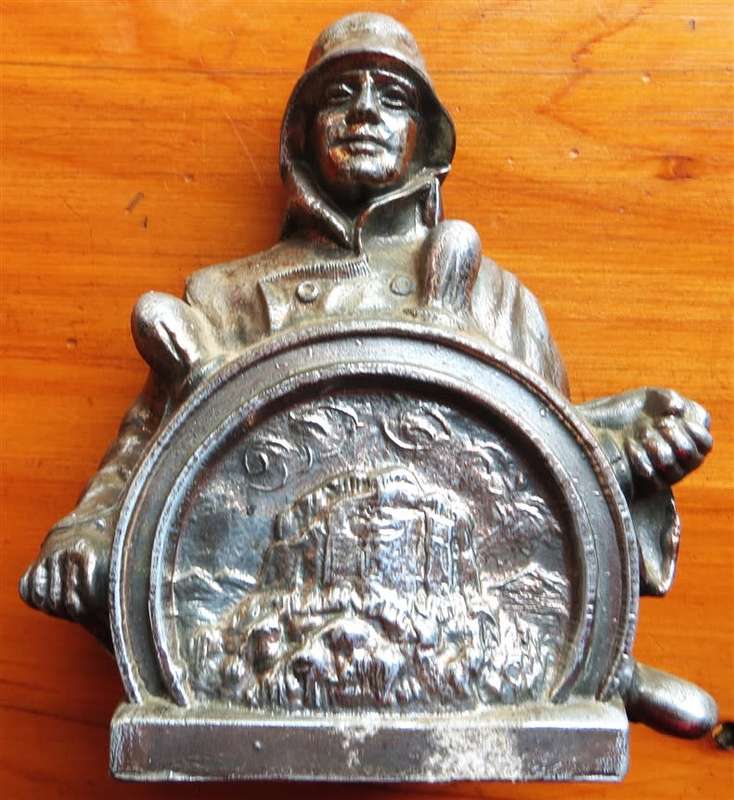 Vintage Metal Pilot Life Insurance Company Desk Ornament Ship Captain