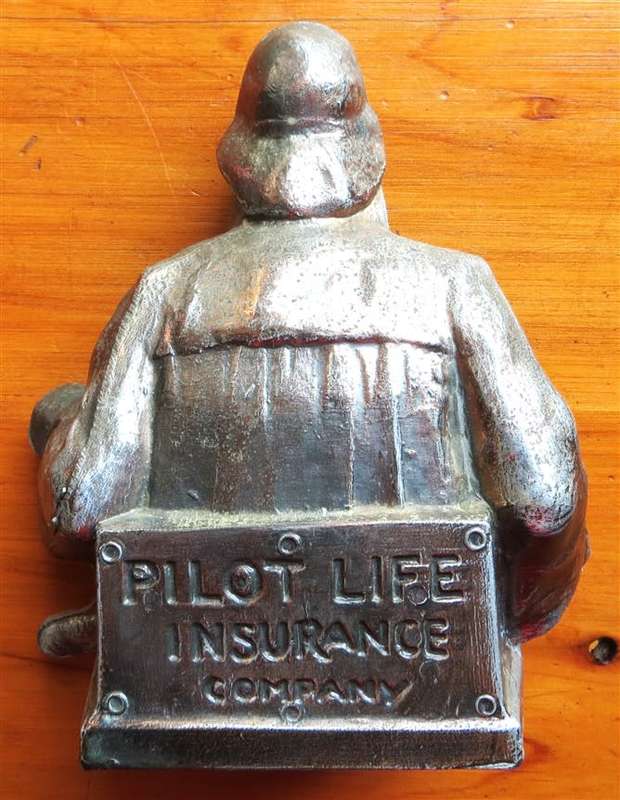 Vintage Metal Pilot Life Insurance Company Desk Ornament Ship Captain