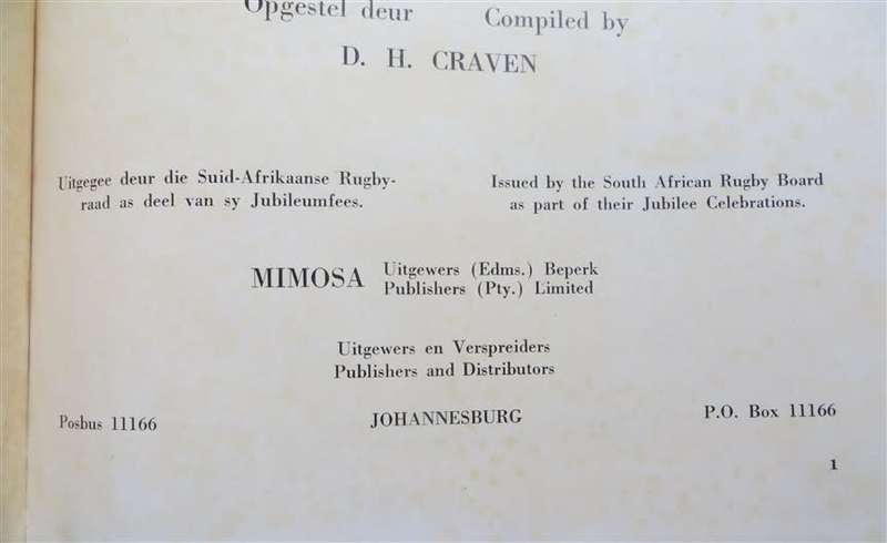1889 - 1964 75th Anniversary Springbok Rugby Annals Hardcover D.H Craven