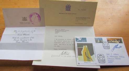 FDC - SIGNED by BJ VORSTER - PRIME MINISTER- Authentic with letters!!!!!!