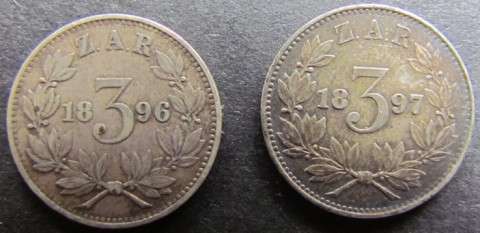 1896 + 1897 Z.A.R 3d KRUGER TICKEY-GREAT DETAILS **$$$ R1 START $$$**