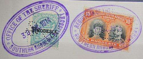 British South Africa Co.10 Shillings + 2/6 OFFICE of the SHERIFF *RARE*