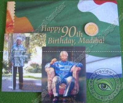CRAZY R1 - MANDELA BIRTHDAY FOLDER+STAMPS+UNC. COIN @ R1
