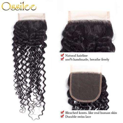 Grade 10A Brazilian Hair Black Water Wave 3 Bundles and ClosureHuman Hair (8inch) upgradeable