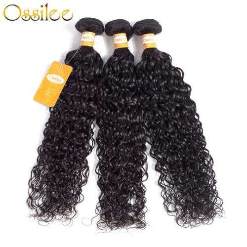 Grade 10A Brazilian Hair Black Water Wave 3 Bundles and ClosureHuman Hair (8inch) upgradeable