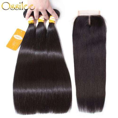 (Grade 10A)Brazilian Virgin Straight Hair Black 3 bundles 8inch+ Closure (size upgradable)