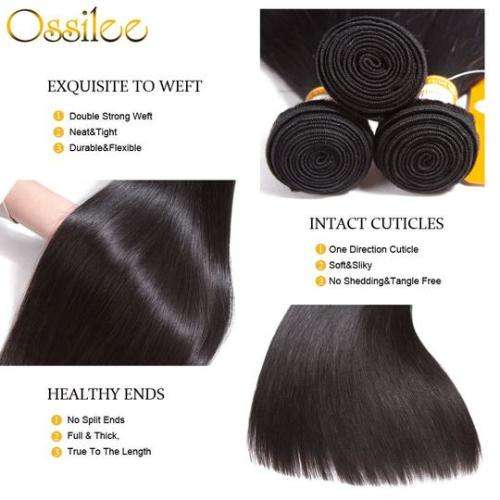 (Grade 10A)Brazilian Virgin Straight Hair Black 3 bundles 8inch+ Closure (size upgradable)