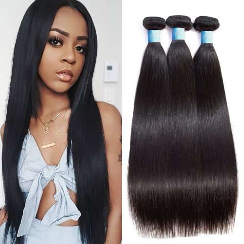 (Grade 10A)Brazilian Virgin Straight Black Hair 3 bundles 8inch (size upgradable)