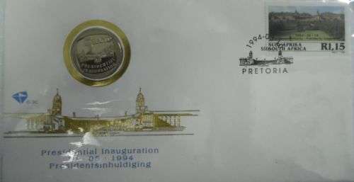 1994 NELSON MANDELA INAUGURATION PROOF COIN ON FDC 6.3C