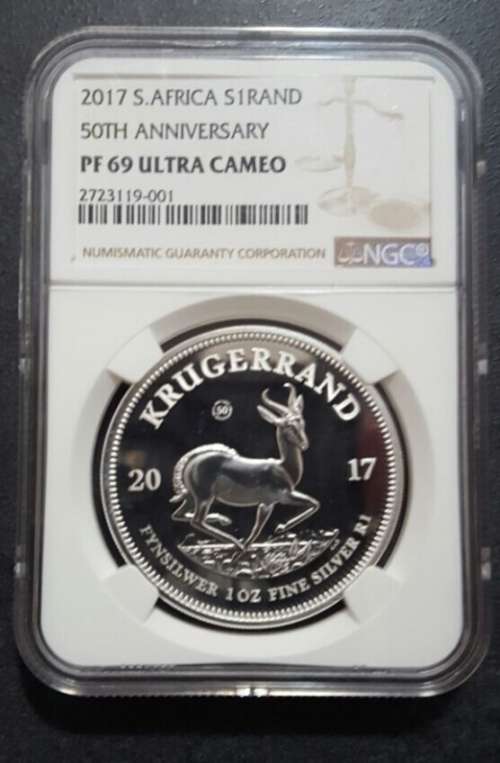 2017 PROOF KRUGERRAND 1oz SILVER - NGC PF69 ULTRA CAMEO - 50th ANNIVERSARY - MINTAGE =15000