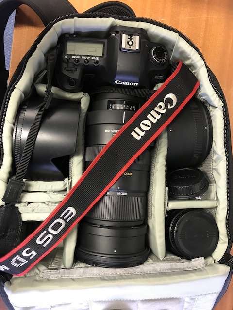 CANON 5D MARK II WITH SIGMA 50-500 LENS, BAG, EXTRA BATTERY AND SD CARDS