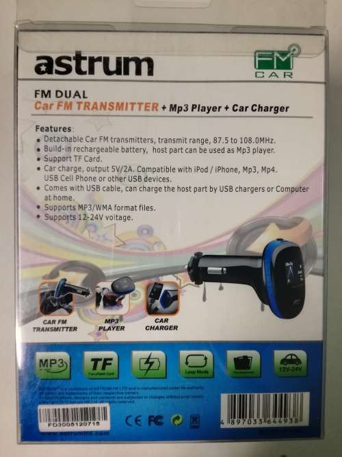 ASTRUM - FM Dual - Car FM Transmitter + Mp3 Player + Car Charger