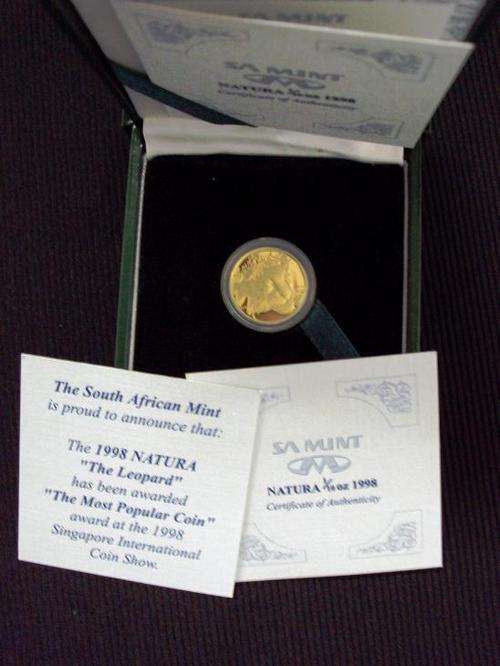 *** 1998 NATURA LEOPARD TENTH OUNCE GOLD COIN IN S.A.M. BOX***