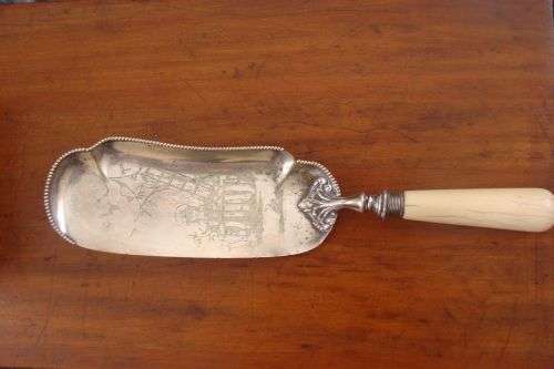 Beautiful Antique Crumb Tray with Ivory Handle. Markings: HA EA FA EFA