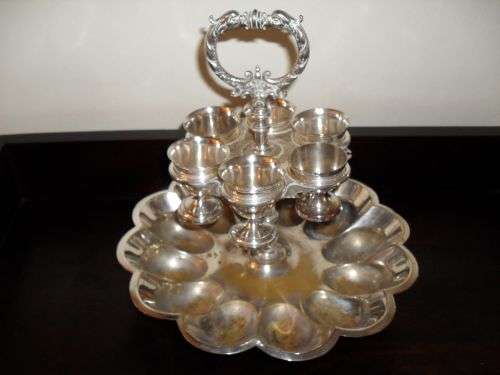 Exquisite Victorian Silver Plated Egg Cups with Matching Holder.