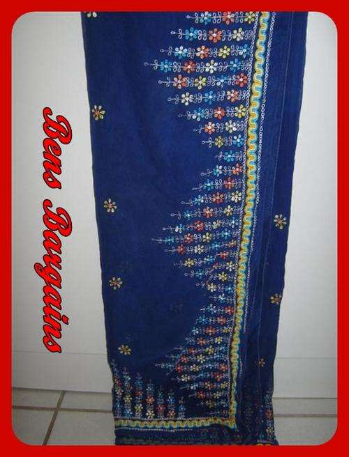 Sari - Blue with Embroiderd Flowers.