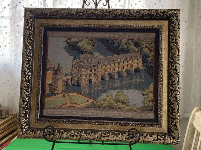 TAPESTRY OF CHATEAU DE CHENONEAU  IN ANTIQUE FRAME