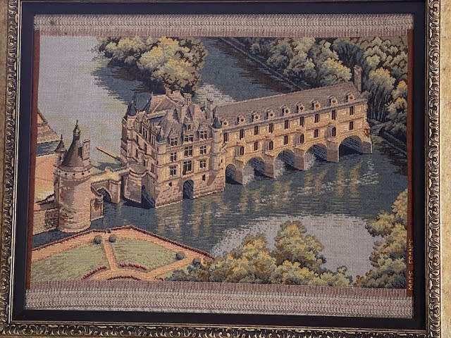 TAPESTRY OF CHATEAU DE CHENONEAU  IN ANTIQUE FRAME