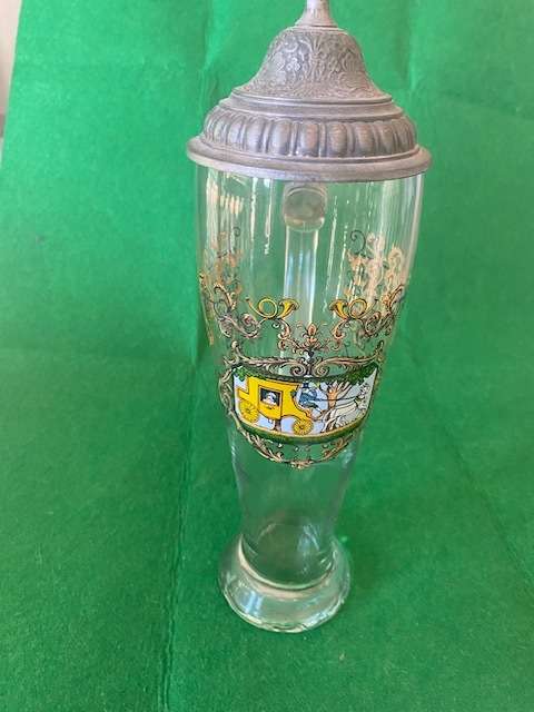 BEER STEIN CLEAR EDGED GLASS WITH LID