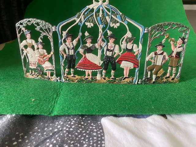 PEWTER FOLDING MAYPOLE DANCE AUTHENTIC TRADITIONAL GERMAN ORNAMENT