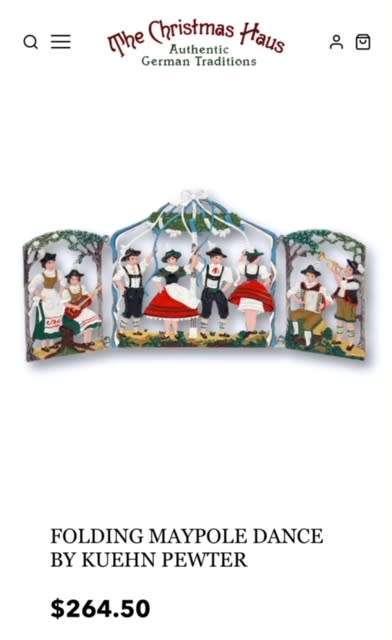 PEWTER FOLDING MAYPOLE DANCE AUTHENTIC TRADITIONAL GERMAN ORNAMENT