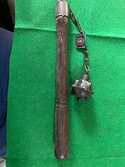 SPIKED BALL IRON FLAIL & WOODEN HANDLE