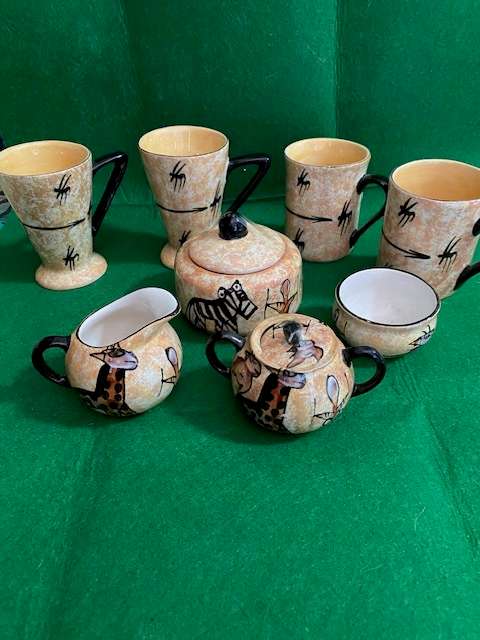 HAND PAINTED CERAMIC COFFEE SET